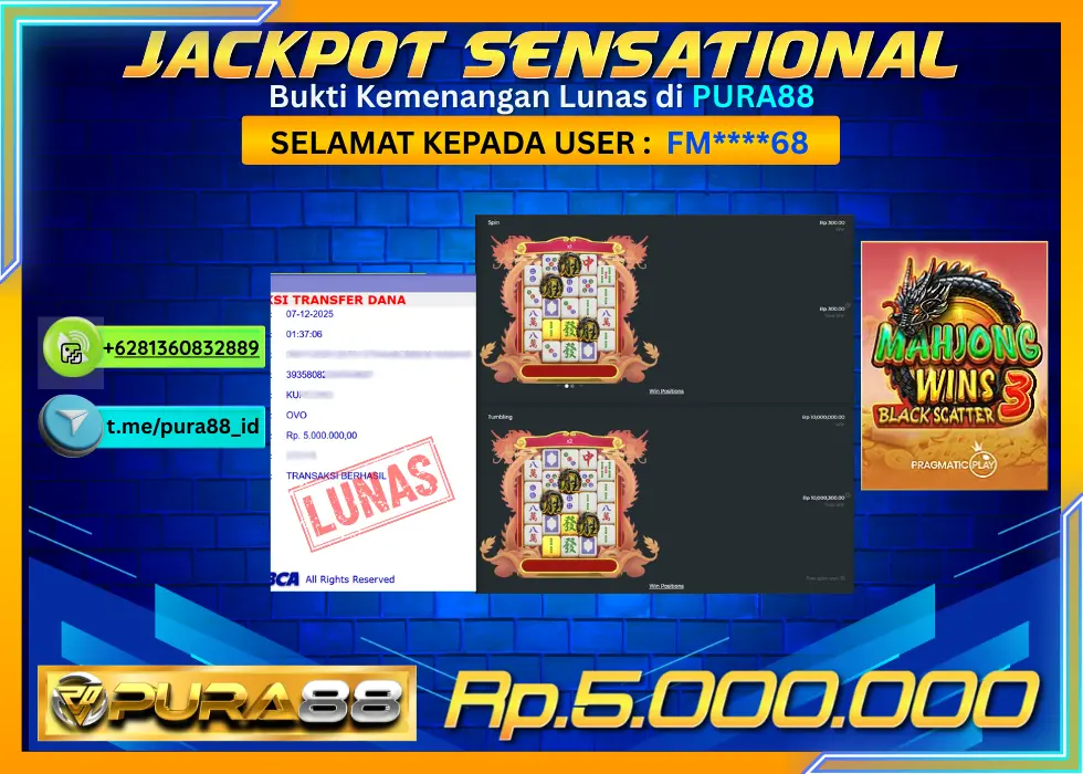 PURA88 JACKPOT MAHJONG WINS 3 BLACK SCATTER Rp 5.000.000,- LUNAS
